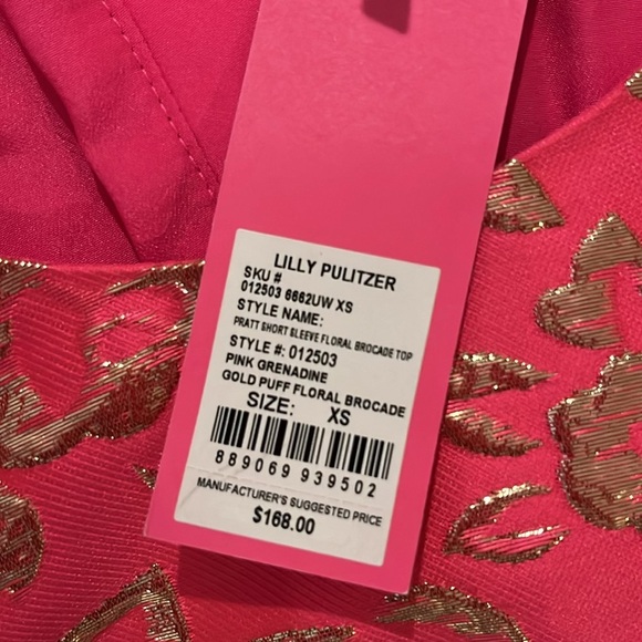 NWT Lilly Pulitzer Pratt Puff sleeve pink gold brocade top Sz XS SM - Picture 12 of 13